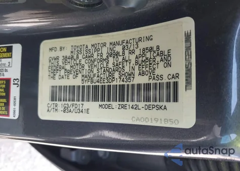 2013 Toyota Corolla S from USA, damaged, VIN 5YFBU4EE3DP174357